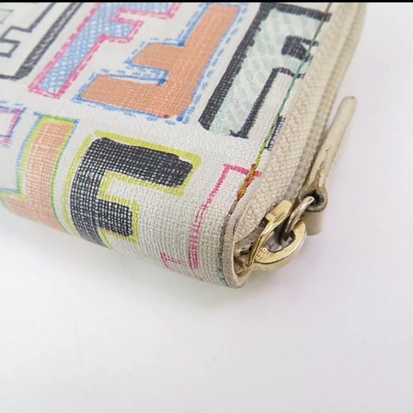 SOLD❤️ FENDI Multicolor Zucca PVC Canvas Long Zippy Wallet White Logo RARE - Picture 10 of 13